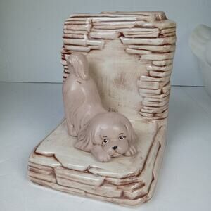Vintage Ceramic Puppy Cocker Spaniel Brown Tan Pink Taupe Dog Pup Figurine